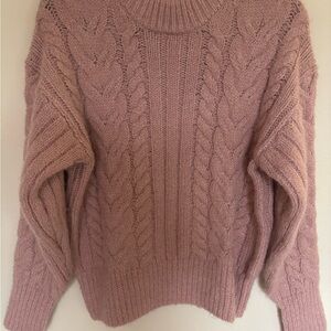 a new day Dusty Rose Cable Knit Turtleneck Sweater